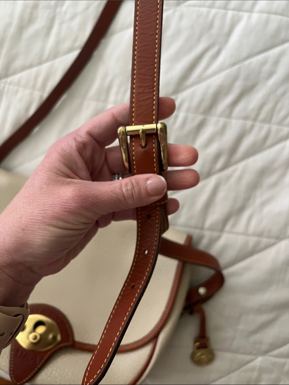 DOONEY & BOURKE Vintage 90's Cavalry Trooper Bag ivory / brown - Picture 7 of 16
